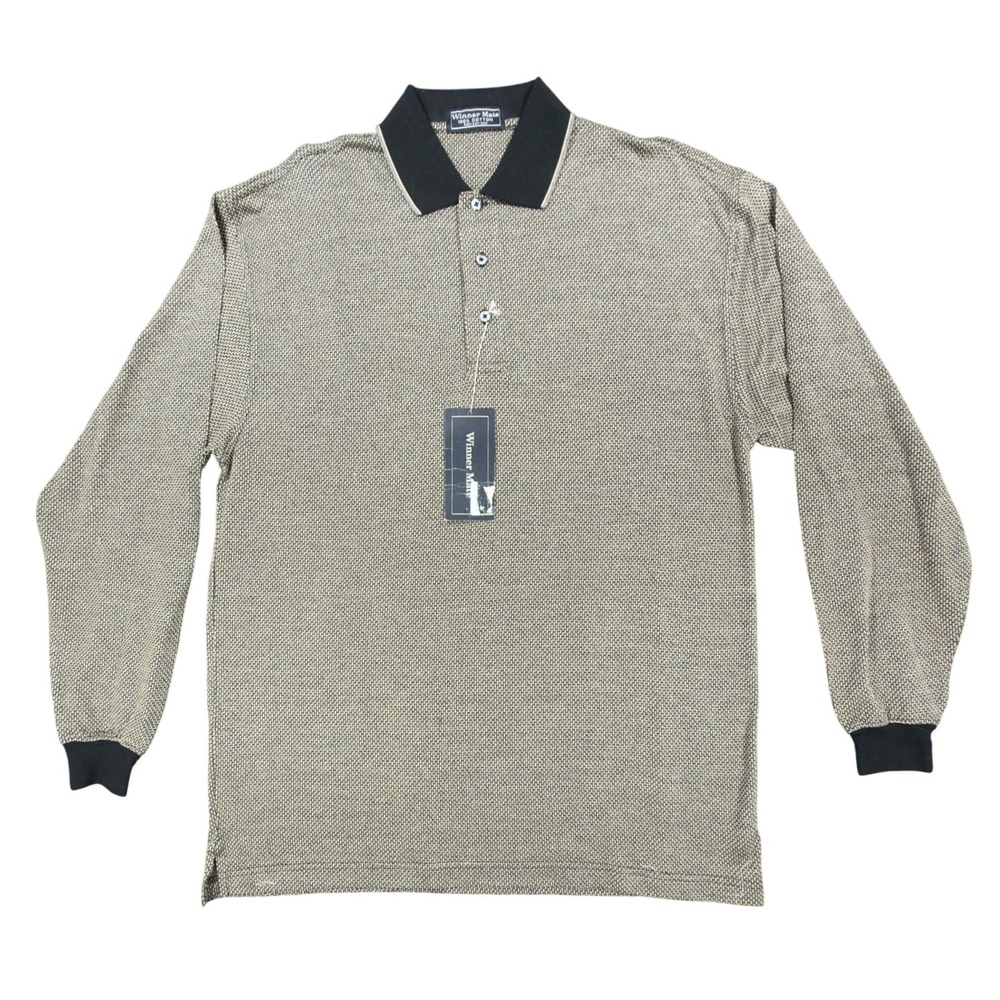 Winner Mate Vintage 90s Knit Polo Shirt‎ Mens M Tan Black Mercerized Cotton NWT